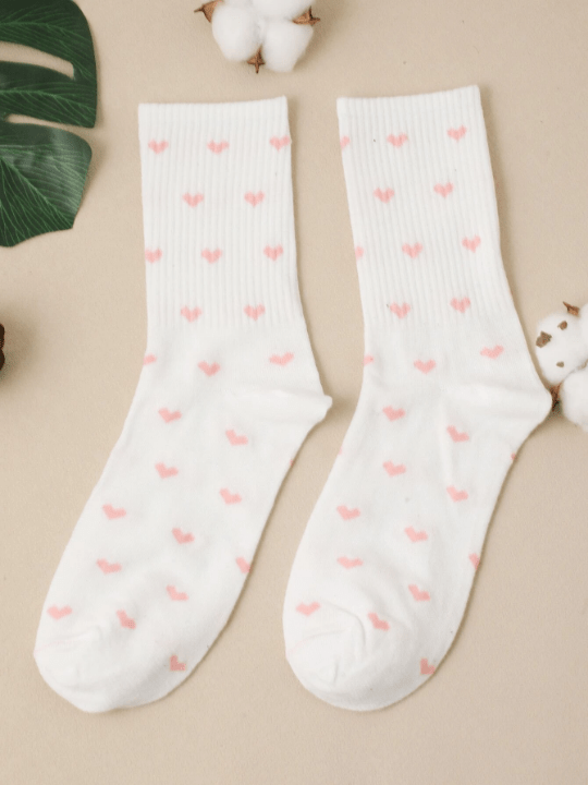 1pair Women Heart Pattern Fashionable Crew Socks For Daily Life - Lolli World Marketplace