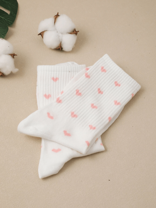 1pair Women Heart Pattern Fashionable Crew Socks For Daily Life - Lolli World Marketplace