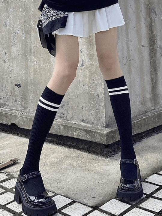 1pair Women Striped Pattern Casual Over The Calf Socks For Daily Life - Lolli World Marketplace