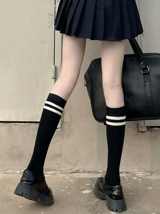 1pair Women Striped Pattern Casual Over The Calf Socks For Daily Life - Lolli World Marketplace