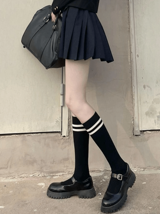 1pair Women Striped Pattern Casual Over The Calf Socks For Daily Life - Lolli World Marketplace