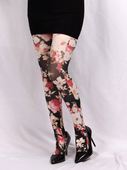 1pair Women's 60d Printed Tights With Large Floral Pattern, Pantyhose - Lolli World Marketplace