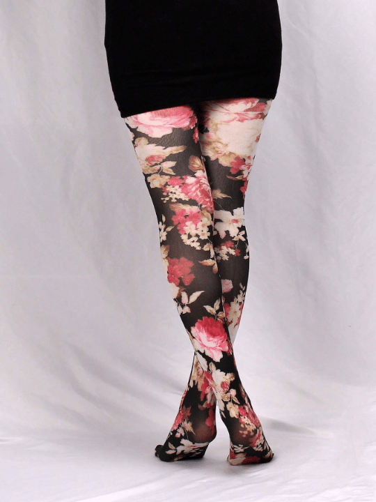 1pair Women's 60d Printed Tights With Large Floral Pattern, Pantyhose - Lolli World Marketplace