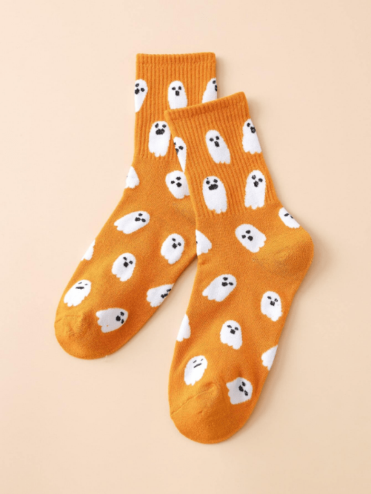 1pair Women's Funny Ghost Pattern Mid - calf Socks - Lolli World Marketplace