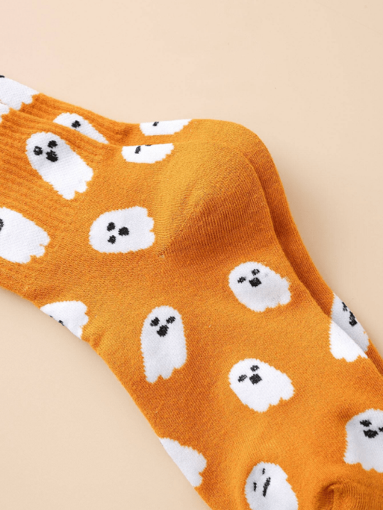 1pair Women's Funny Ghost Pattern Mid - calf Socks - Lolli World Marketplace