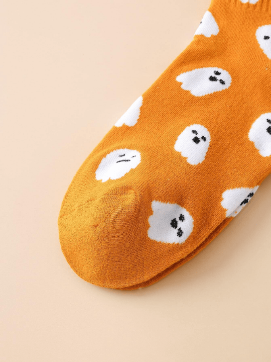 1pair Women's Funny Ghost Pattern Mid - calf Socks - Lolli World Marketplace