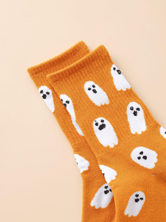 1pair Women's Funny Ghost Pattern Mid - calf Socks - Lolli World Marketplace