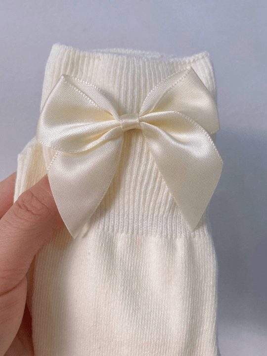 1pair Xianuo Spring New Arrival Women's Cute Layered Socks With Bowknot Decoration In Milk Yellow, Japanese Jk Style For Daily Wear - Lolli World Marketplace