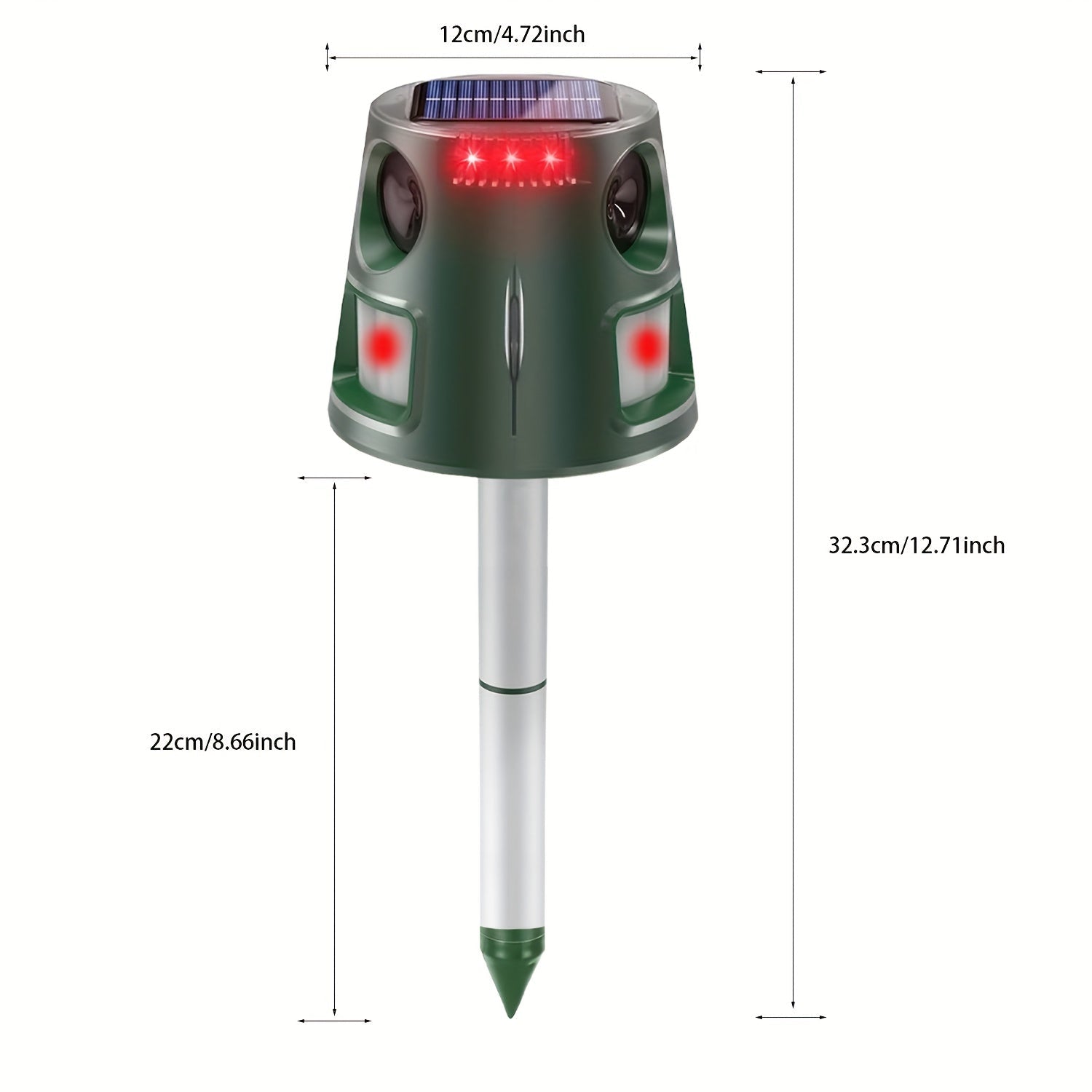 1pc 360° All - Round Soundwave technology Animal Repellent with Motion Sensor & LED Light - Outdoor/Indoor Pest Control for Birds, Bats, Squirrels, Foxes, Raccoons, Cats, Dogs - Security Lighting, Infrared Detection, Solar - Powered (No Chemicals/Electricity)