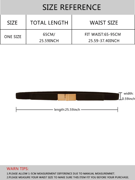 1pc Black Metal Buckle Simple Skinny Elastic Belt Girdle Stretch Waistband For Dress - Lolli World Marketplace