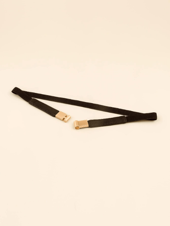 1pc Black Metal Buckle Simple Skinny Elastic Belt Girdle Stretch Waistband For Dress - Lolli World Marketplace