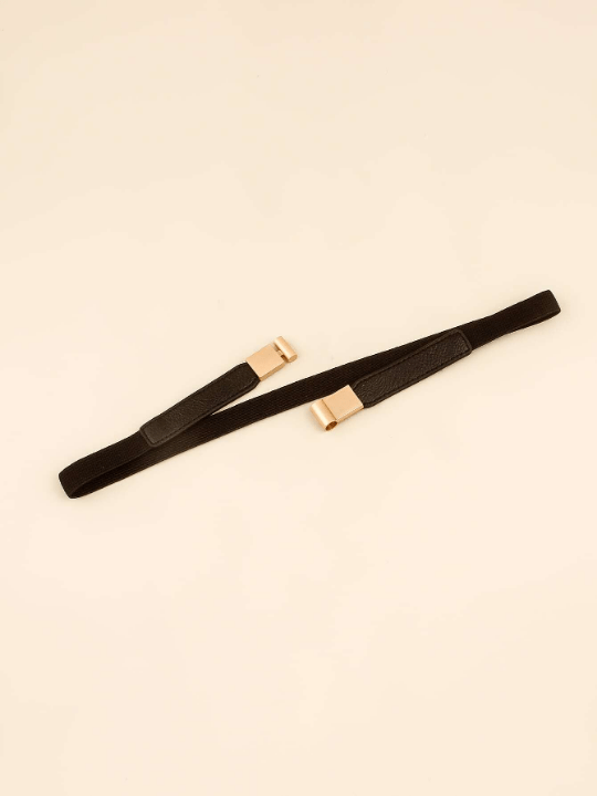 1pc Black Metal Buckle Simple Skinny Elastic Belt Girdle Stretch Waistband For Dress - Lolli World Marketplace