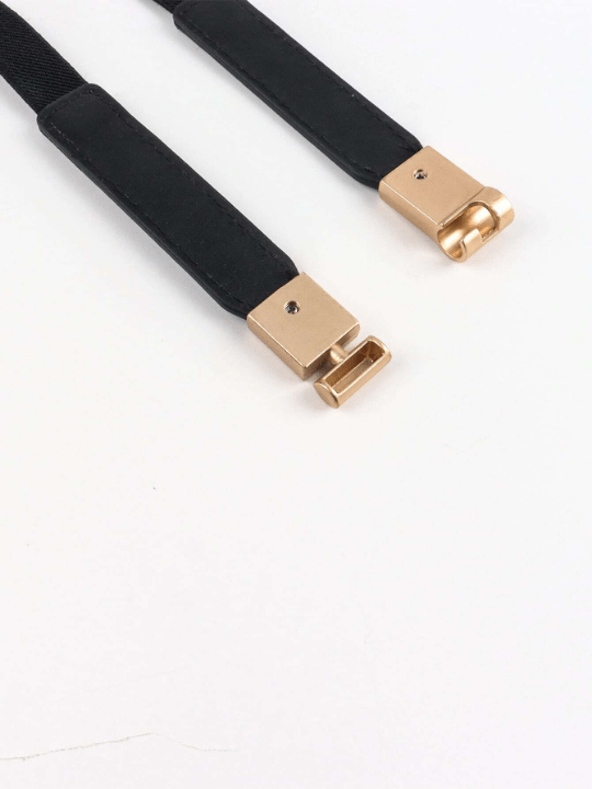 1pc Black Metal Buckle Simple Skinny Elastic Belt Girdle Stretch Waistband For Dress - Lolli World Marketplace