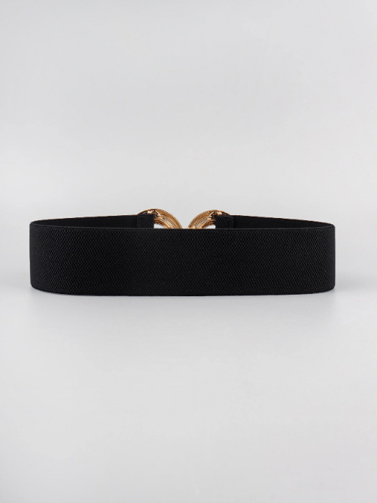 1pc Black Metal Round Buckle Elastic Cinch Buckle Belt Girdle Stretch Waistband For Dress - Lolli World Marketplace