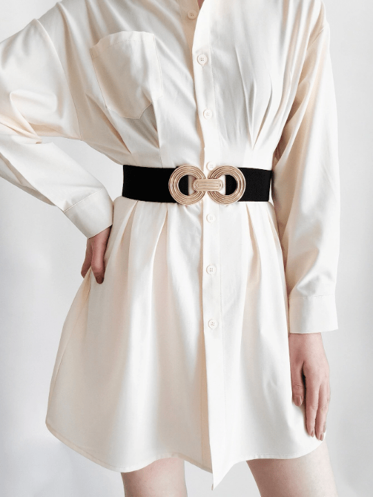 1pc Black Metal Round Buckle Elastic Cinch Buckle Belt Girdle Stretch Waistband For Dress - Lolli World Marketplace