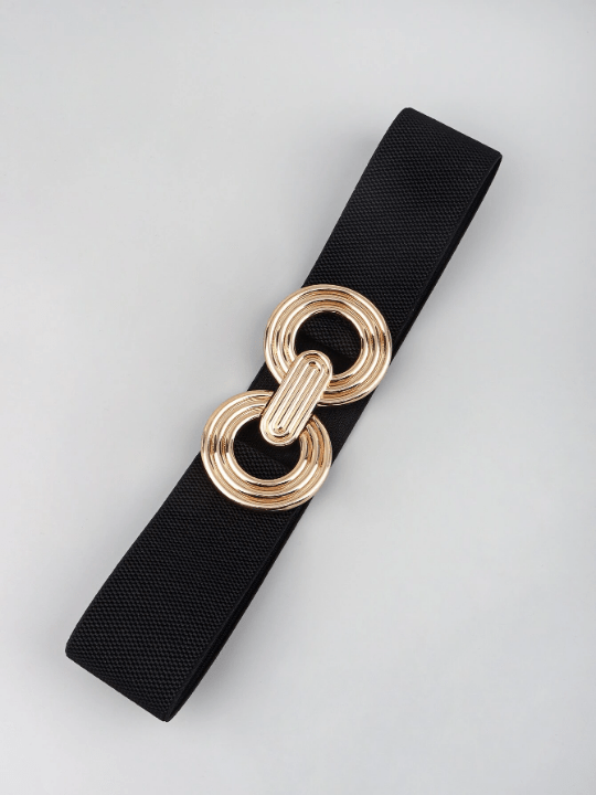 1pc Black Metal Round Buckle Elastic Cinch Buckle Belt Girdle Stretch Waistband For Dress - Lolli World Marketplace