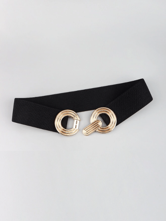 1pc Black Metal Round Buckle Elastic Cinch Buckle Belt Girdle Stretch Waistband For Dress - Lolli World Marketplace