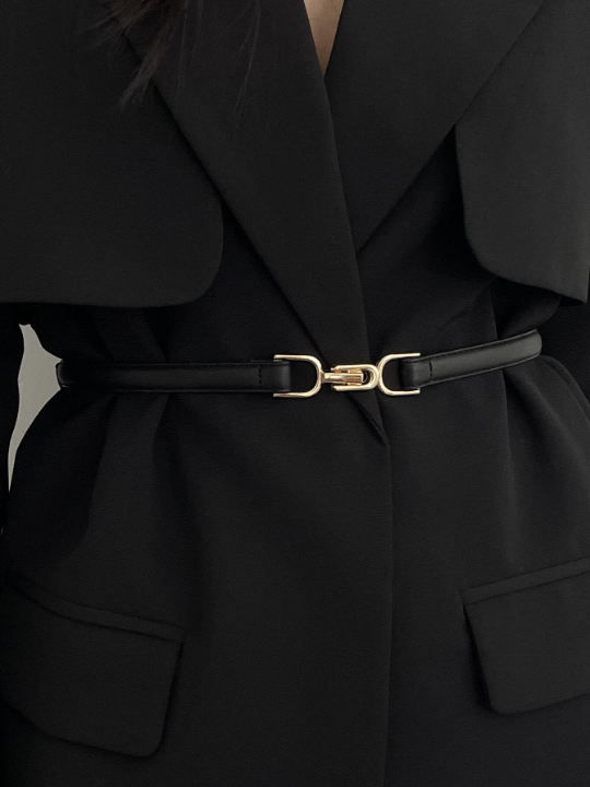 1pc Black Pu Material Vintage Style Waist Belt With Mechanical Carved Designs - Lolli World Marketplace