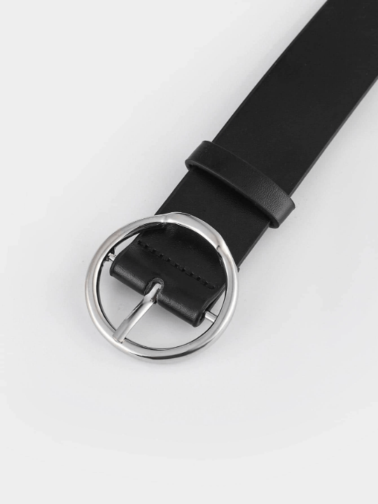 1pc Casual Black Leather Round Buckle Women Belt Girdle For Daily Life - Lolli World Marketplace