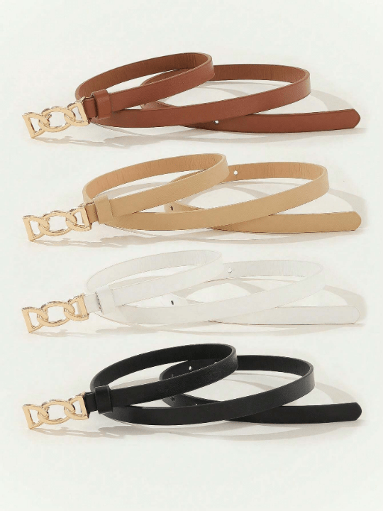 1pc Chain - Like Gold Buckle Black & Khaki Thin Waist Belt For Women's Jeans And Dress, Ideal For Daily Wear Casual - Lolli World Marketplace