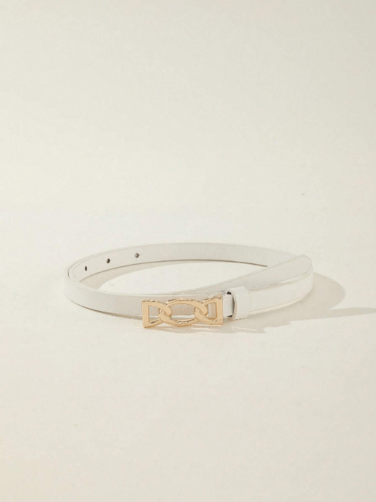 1pc Chain - Like Gold Buckle Black & Khaki Thin Waist Belt For Women's Jeans And Dress, Ideal For Daily Wear Casual - Lolli World Marketplace