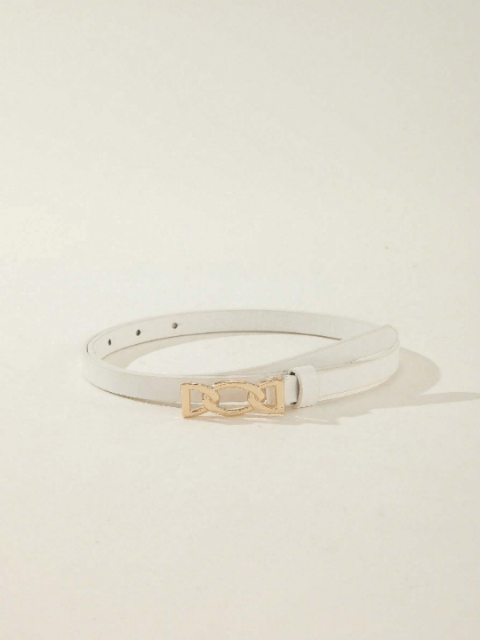 1pc Chain - Like Gold Buckle Black & Khaki Thin Waist Belt For Women's Jeans And Dress, Ideal For Daily Wear Casual - Lolli World Marketplace