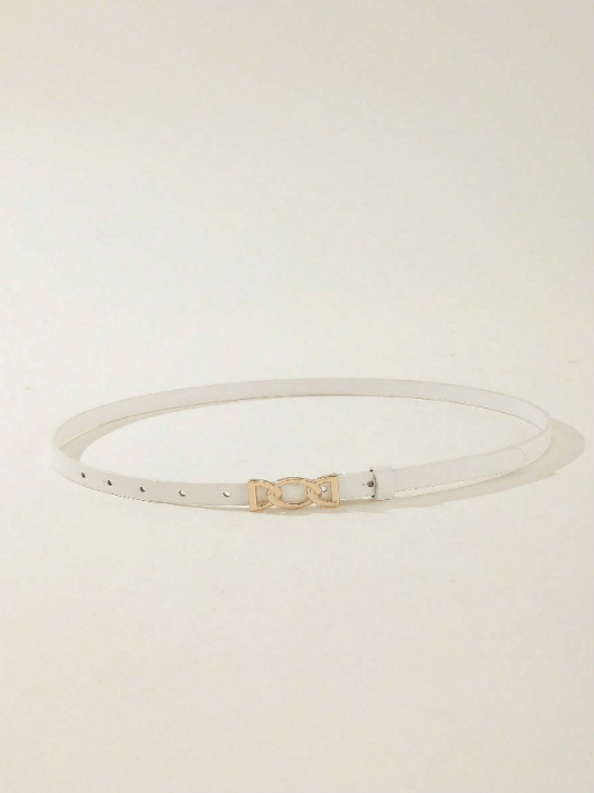 1pc Chain - Like Gold Buckle Black & Khaki Thin Waist Belt For Women's Jeans And Dress, Ideal For Daily Wear Casual - Lolli World Marketplace