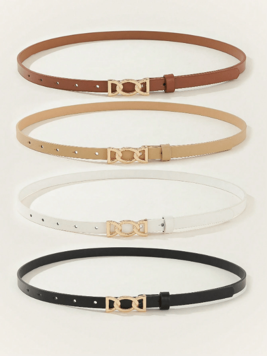 1pc Chain - Style Gold Buckle Black & Khaki Women's Waist Belt For Jeans, Dresses, Daily Wear Casual - Lolli World Marketplace