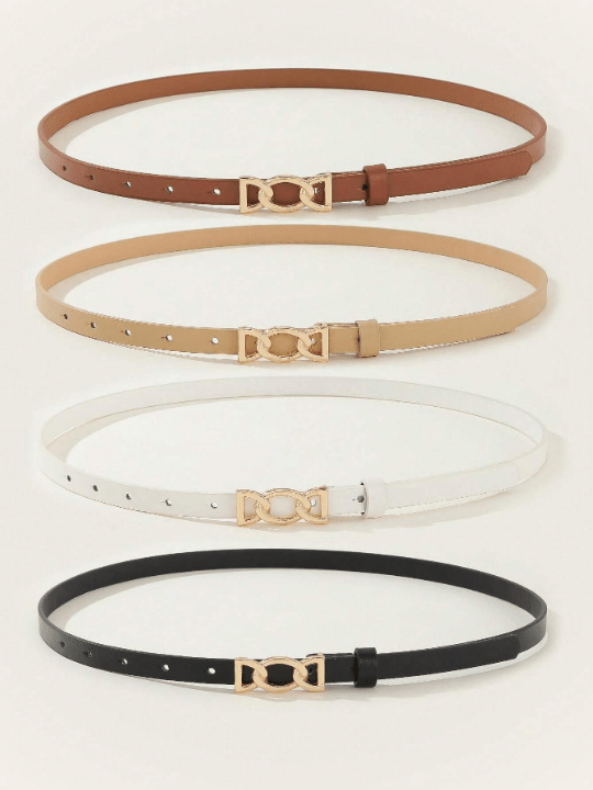 1pc Chain - Style Gold Buckle Black & Khaki Women's Waist Belt For Jeans, Dresses, Daily Wear Casual - Lolli World Marketplace