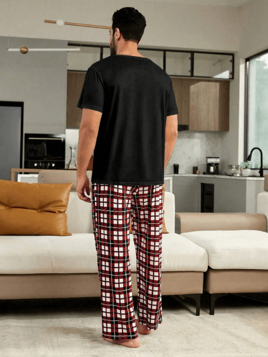 1pc Christmas Print Tee & 1pc Plaid Print Pants Lounge Set - Lolli World Marketplace