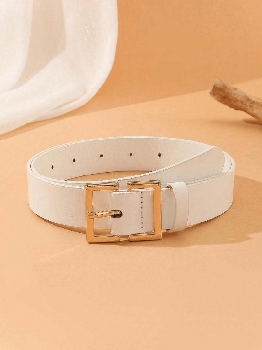 1pc Fashionable & Vintage & Personalized Ladies' Belt With Square Gold Buckle In Chinese Style For Daily Wear, Party And Gatherings Casual - Lolli World Marketplace