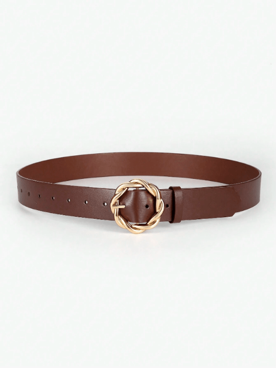 1pc Gold Twisted Round Buckle Decorated Trendy All - Match Ladies' Belt For Daily Use Casual - Lolli World Marketplace