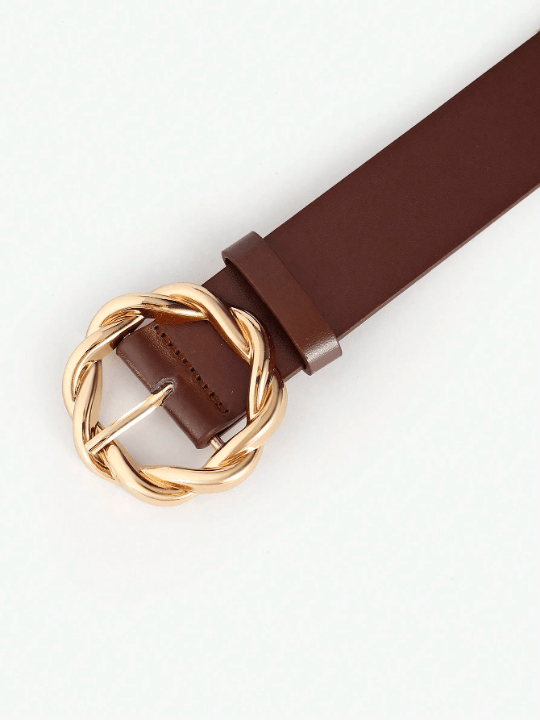 1pc Gold Twisted Round Buckle Decorated Trendy All - Match Ladies' Belt For Daily Use Casual - Lolli World Marketplace