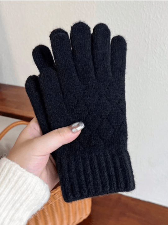 1pc Ladies' Autumn & Winter Warm Knitted Woolen Gloves With Cute Cartoon Design, Half Finger, Touchscreen & Non - slip For Cycling And Mobile Phone Use - Lolli World Marketplace