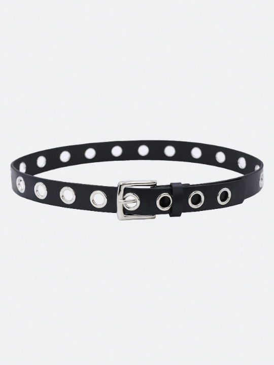 1pc Ladies' Silver Buckle Eyelet Studded Y2k Punk Style Decorative Belt Suitable For Daily Wear - Lolli World Marketplace