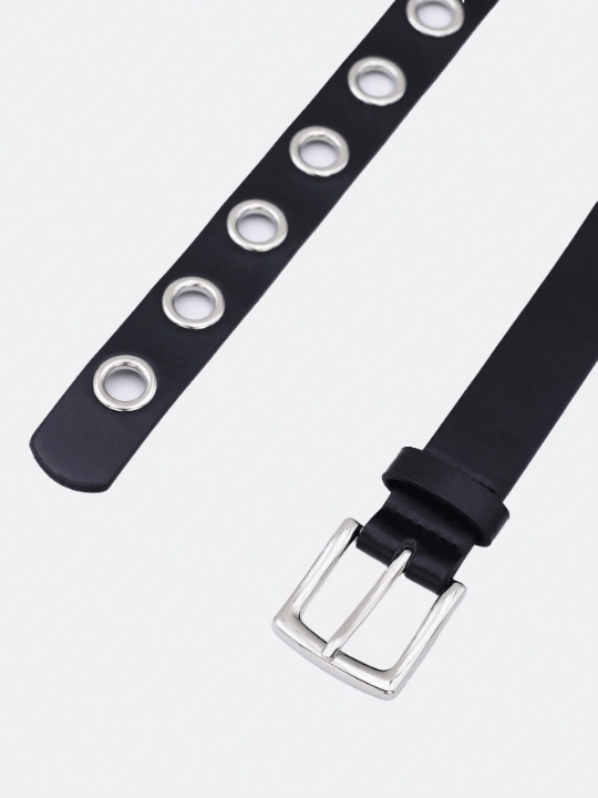 1pc Ladies' Silver Buckle Eyelet Studded Y2k Punk Style Decorative Belt Suitable For Daily Wear - Lolli World Marketplace