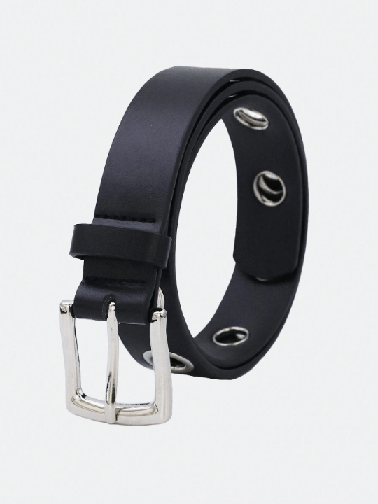 1pc Ladies' Silver Buckle Eyelet Studded Y2k Punk Style Decorative Belt Suitable For Daily Wear - Lolli World Marketplace