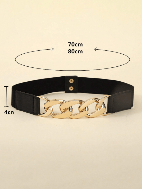 1pc Ladies' Simple Metal Chain & Pu Leather Belt For Dress, Pants, Showing Slim Effect, Fashionable Elastic Stretch Waistband, Suitable For Daily Use - Lolli World Marketplace