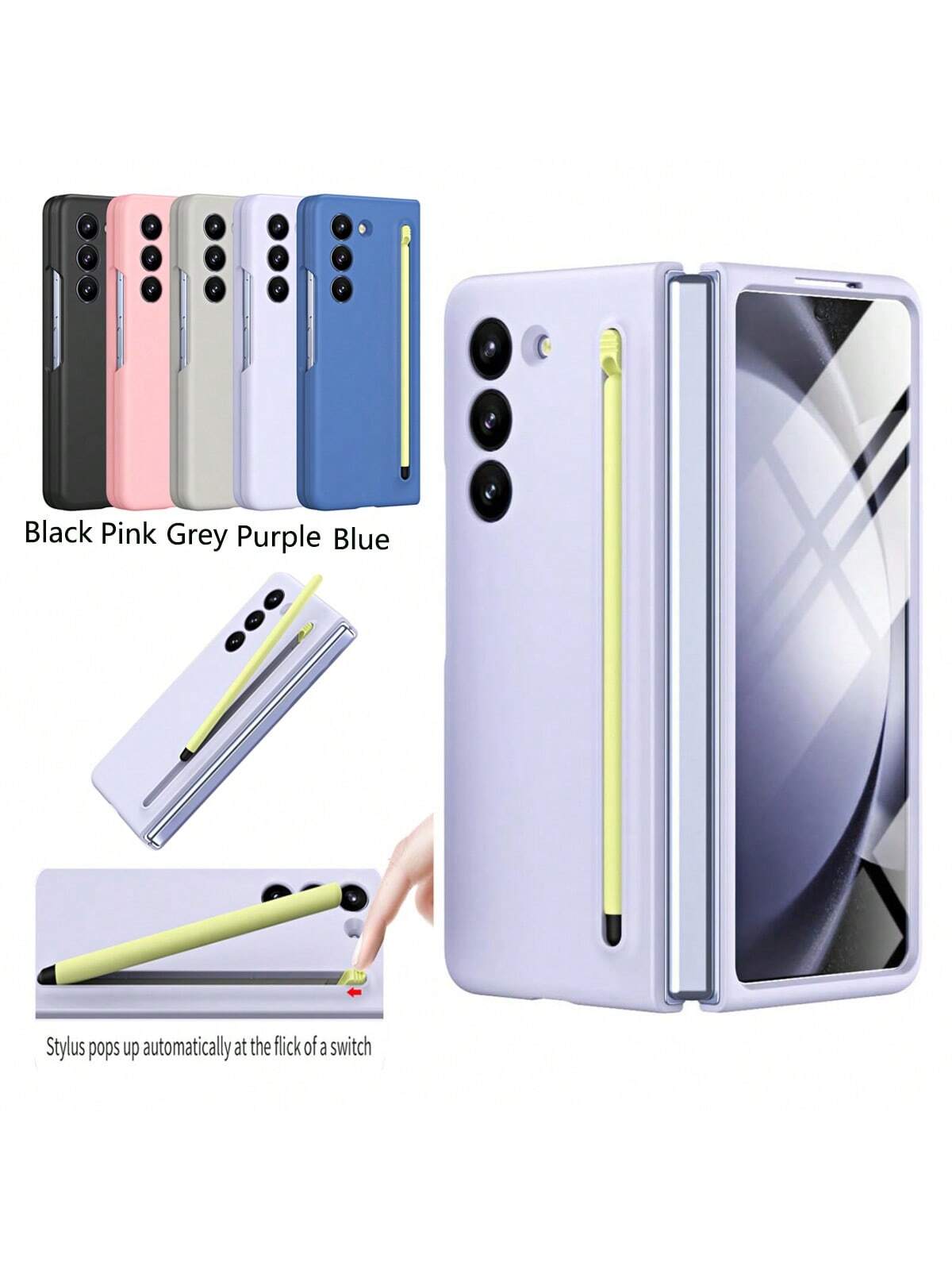 1pc Multi - Color Foldable Stylus Pen, Soft - Touch Matte Finish, One - Piece Design With Pen Slot, Magnetic Flip Cover, Matte Texture, Slim & Shockproof PC Hard Protective Case, Compatible With Samsung Galaxy Z Fold 6/Z Fold 5/Z Fold 4/Z Fold 3