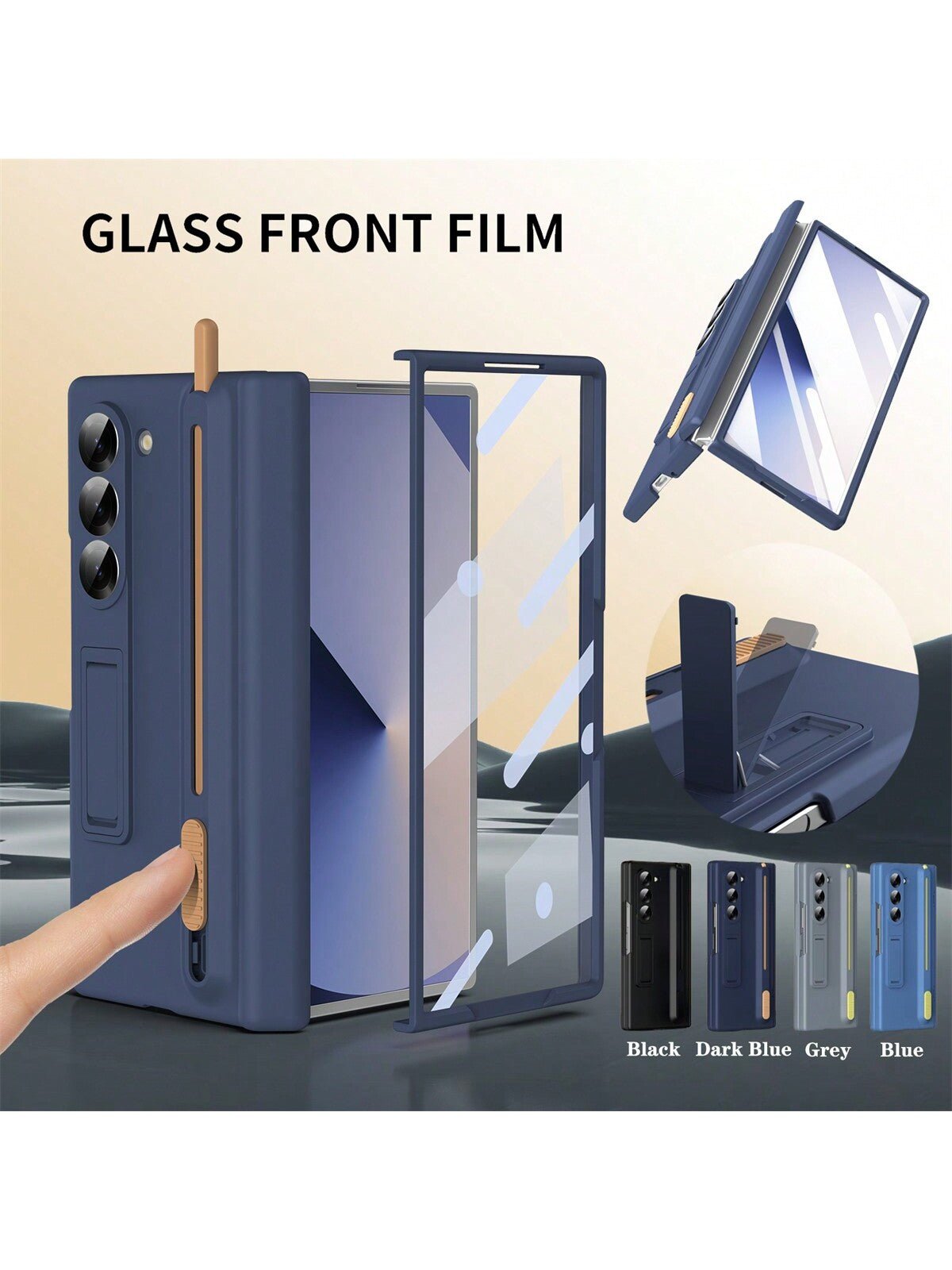 1pc Multi - Color Folding Retractable Pen Slot Hinge Hidden Bracket With Conductive Pen, Tempered Glass Screen Protector, High Elastic PC Bumper, Flip Cover Protective Case Compatible With Galaxy Z Fold 6/Z Fold 5/Z Fold 4/Z Fold 3