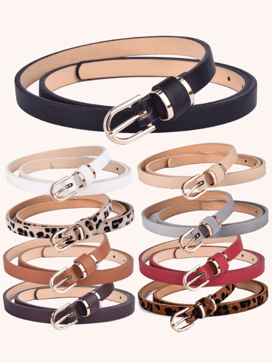 1pc Punk Simple Style Women's Slim Solid Color PU Leather Belt, Plus Size, Suitable For Daily Wear And Decoration,Jeans Pants - Lolli World Marketplace