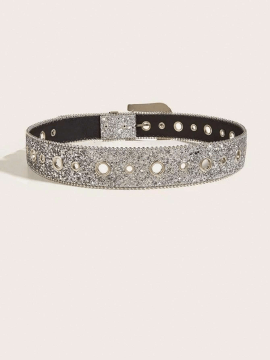 1pc Rhinestone Decor Belt With Big And Small Metal Rings, Suitable For Daily Wear Street - Lolli World Marketplace