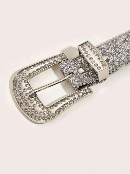 1pc Rhinestone Decor Belt With Big And Small Metal Rings, Suitable For Daily Wear Street - Lolli World Marketplace