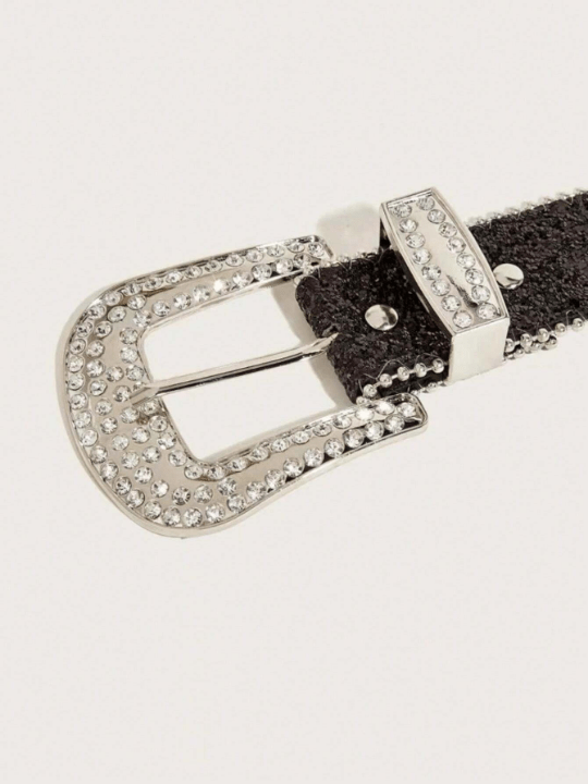 1pc Rhinestone Decorated Metal Ring Buckle Belt, Suitable For Daily Outfits - Lolli World Marketplace