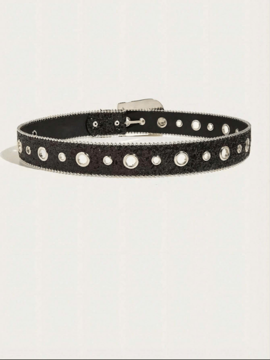1pc Rhinestone Decorated Metal Ring Buckle Belt, Suitable For Daily Outfits - Lolli World Marketplace