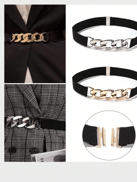 1pc Simple Women's Metal Chain Buckle Elastic Waist Belt For Dress/Pants, Suitable For Daily Wear - Lolli World Marketplace