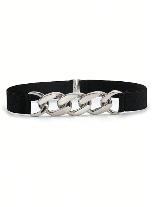 1pc Simple Women's Metal Chain Buckle Elastic Waist Belt For Dress/Pants, Suitable For Daily Wear - Lolli World Marketplace