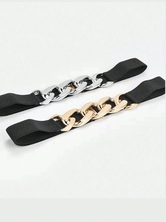 1pc Simple Women's Metal Chain Buckle Elastic Waist Belt For Dress/Pants, Suitable For Daily Wear - Lolli World Marketplace