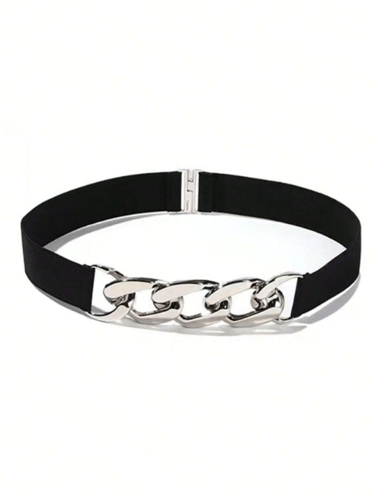 1pc Simple Women's Metal Chain Buckle Elastic Waist Belt For Dress/Pants, Suitable For Daily Wear - Lolli World Marketplace