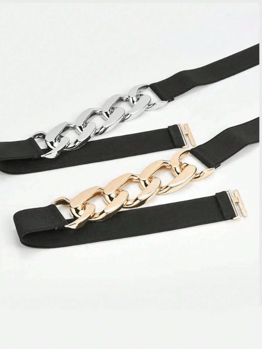 1pc Simple Women's Metal Chain Buckle Elastic Waist Belt For Dress/Pants, Suitable For Daily Wear - Lolli World Marketplace